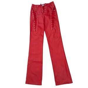 I AM GIA womens faux leather pants NEW 26w 34h 34 leg Red
